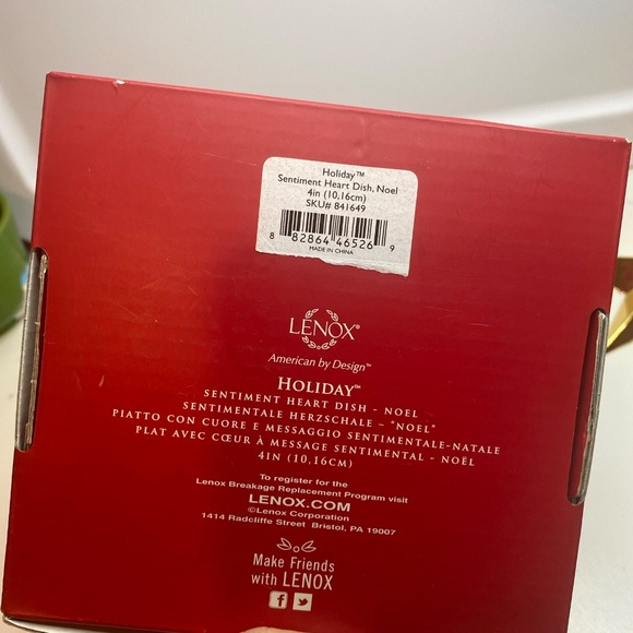 Lenox Holiday Sentiment Heart Dish Noel 4" Trinket Christmas Holly Print Used - Picture 2 of 5